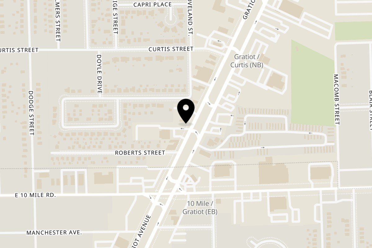 Map showing the location of Bangkok Cuisine Roseville on 25223 Gratiot Ave in Roseville